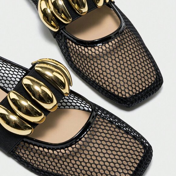 Black Elegant Women's Summer Hollow Breathable Fishnet Loafers - Picture 2 of 6